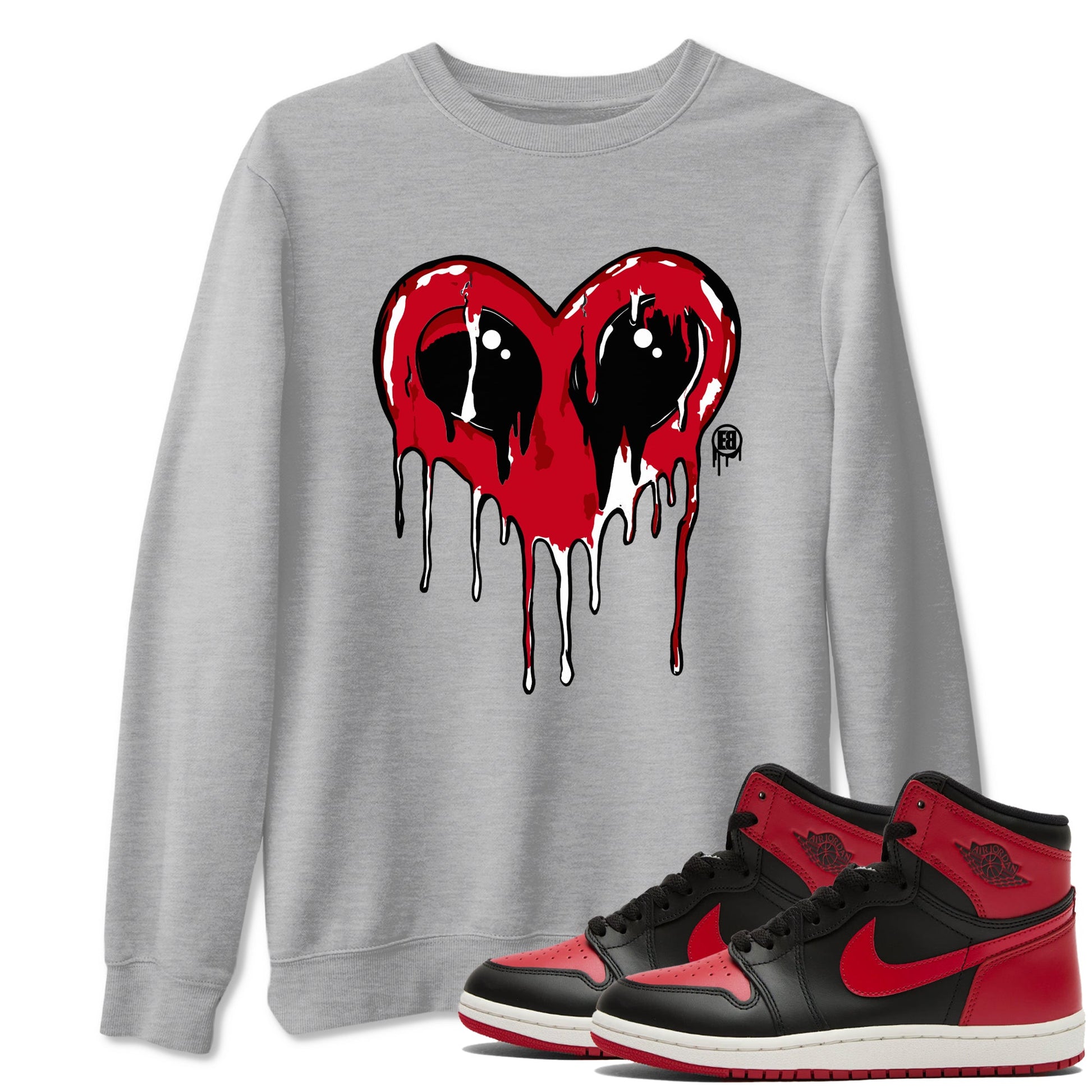 Jordan 1 High '85 "Bred" Graphic shirts Heart Alien Valentine Gift shirts Air Jordan 1 '85 Bred best t-shirts to wear with jordans SNRT Sneaker Tees unisex cotton Heather Grey 1 shirts