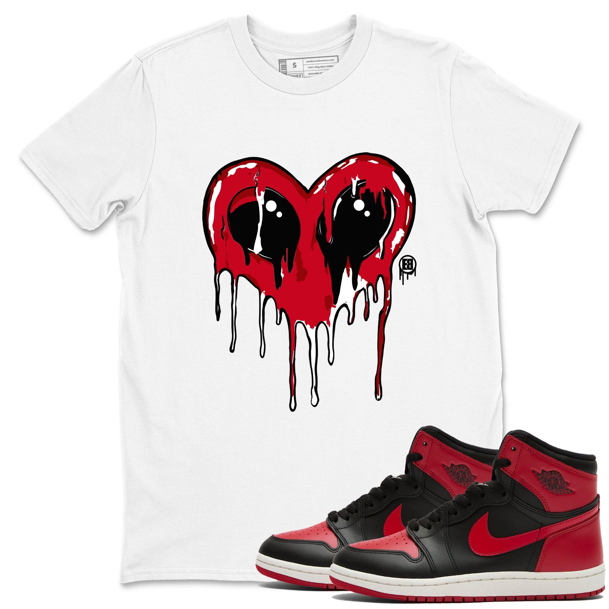 Jordan 1 High '85 "Bred" Graphic shirts Heart Alien Valentine Gift shirts Air Jordan 1 '85 Bred best t-shirts to wear with jordans SNRT Sneaker Tees unisex cotton White 1 shirts