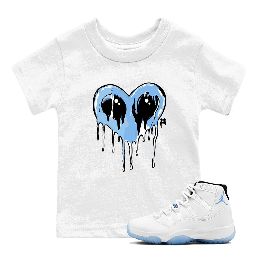 AJ11 Legend Blue Graphic shirts Heart Alien Valentine Gift shirts Air Jordan 11 Legend Blue best t-shirts to wear with jordans SNRT Sneaker Tees Youth Baby White 1 tee