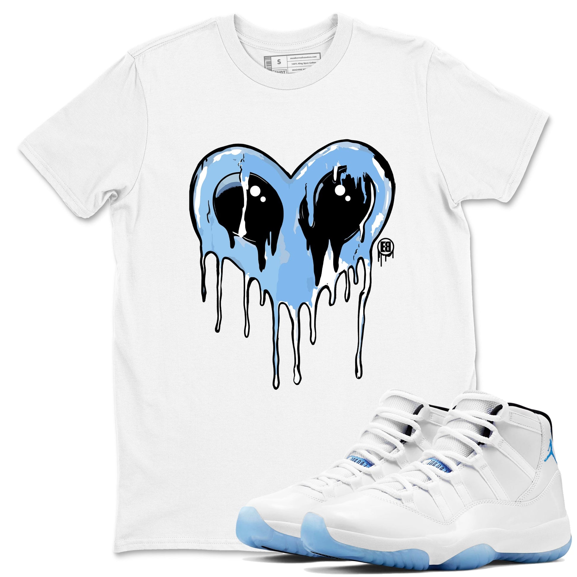 AJ11 Legend Blue Graphic shirts Heart Alien Valentine Gift shirts Air Jordan 11 Legend Blue best t-shirts to wear with jordans SNRT Sneaker Tees unisex cotton White 1 shirts