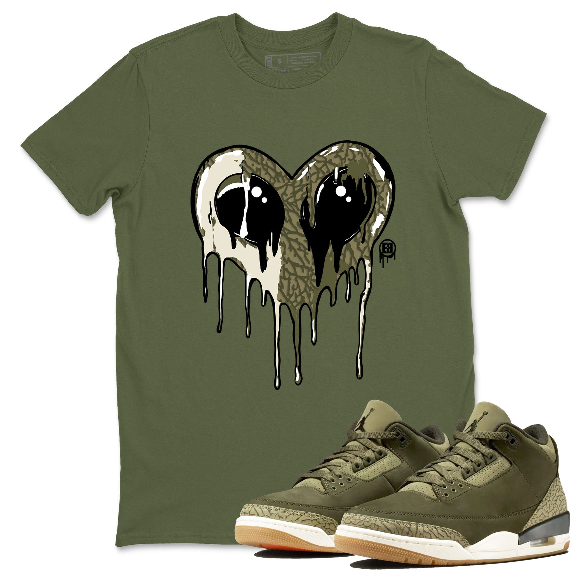 Sneaker match tees – Sneaker Tees To Match Air Jordan 3 Family Affair Shoes – Heart Alien Tee Military Green 1