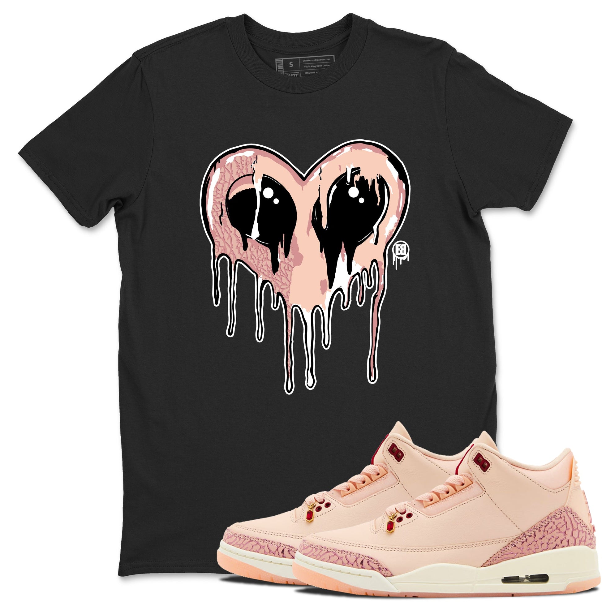Air Jordan 3 Valentine's Day Graphic shirts Heart Alien Valentine Gift shirts Air Jordan 3 Washed Coral best t-shirts to wear with jordans SNRT Sneaker Tees unisex cotton Black 1 shirts