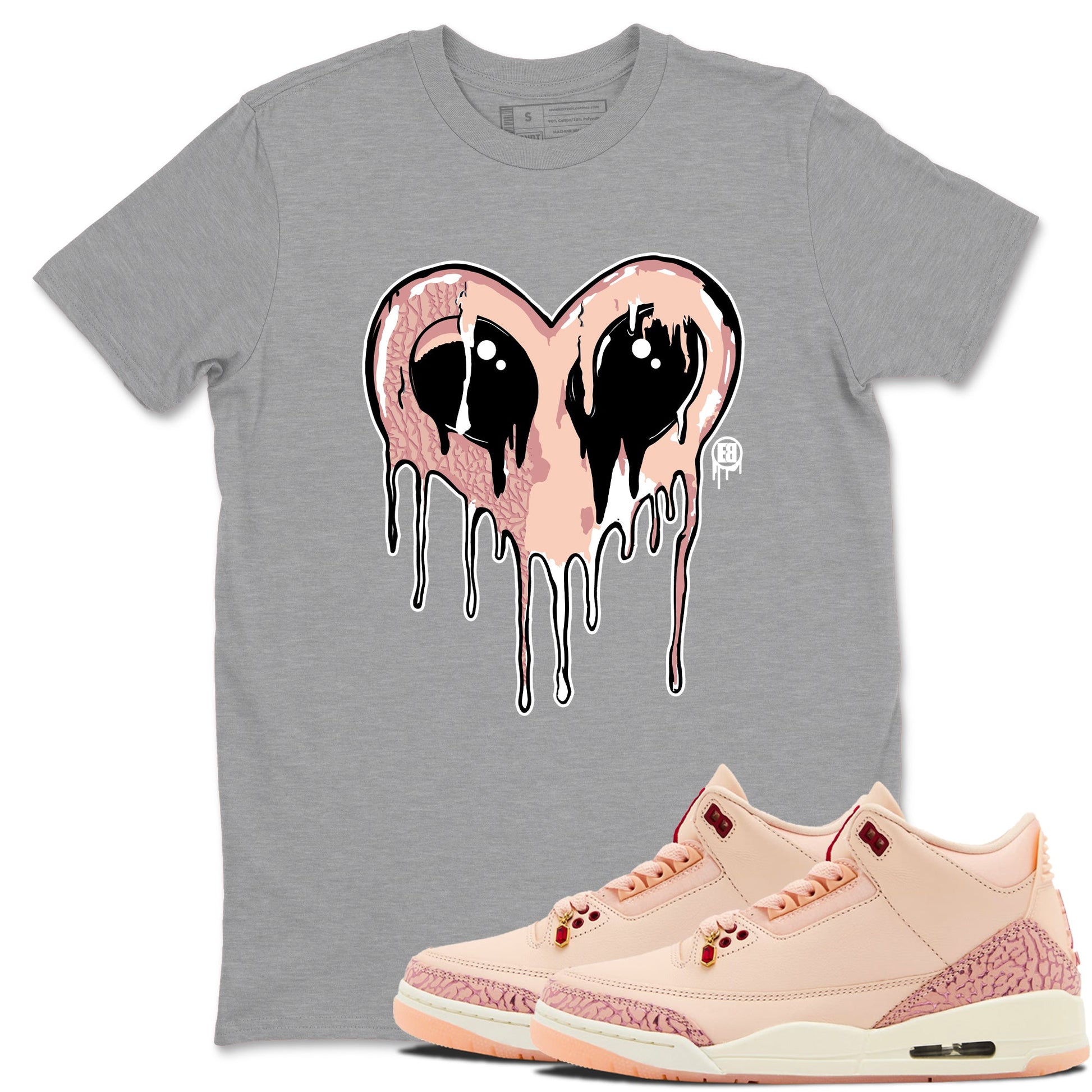 Air Jordan 3 Valentine's Day Graphic shirts Heart Alien Valentine Gift shirts Air Jordan 3 Washed Coral best t-shirts to wear with jordans SNRT Sneaker Tees unisex cotton Heather Grey 1 shirts