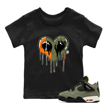 Sneaker match tees – Sneaker Tees To Match Undefeated inspired colorways Air Jordan 4 OG Olive Shoes  – Heart Alien Kids T-Shirt Black 1
