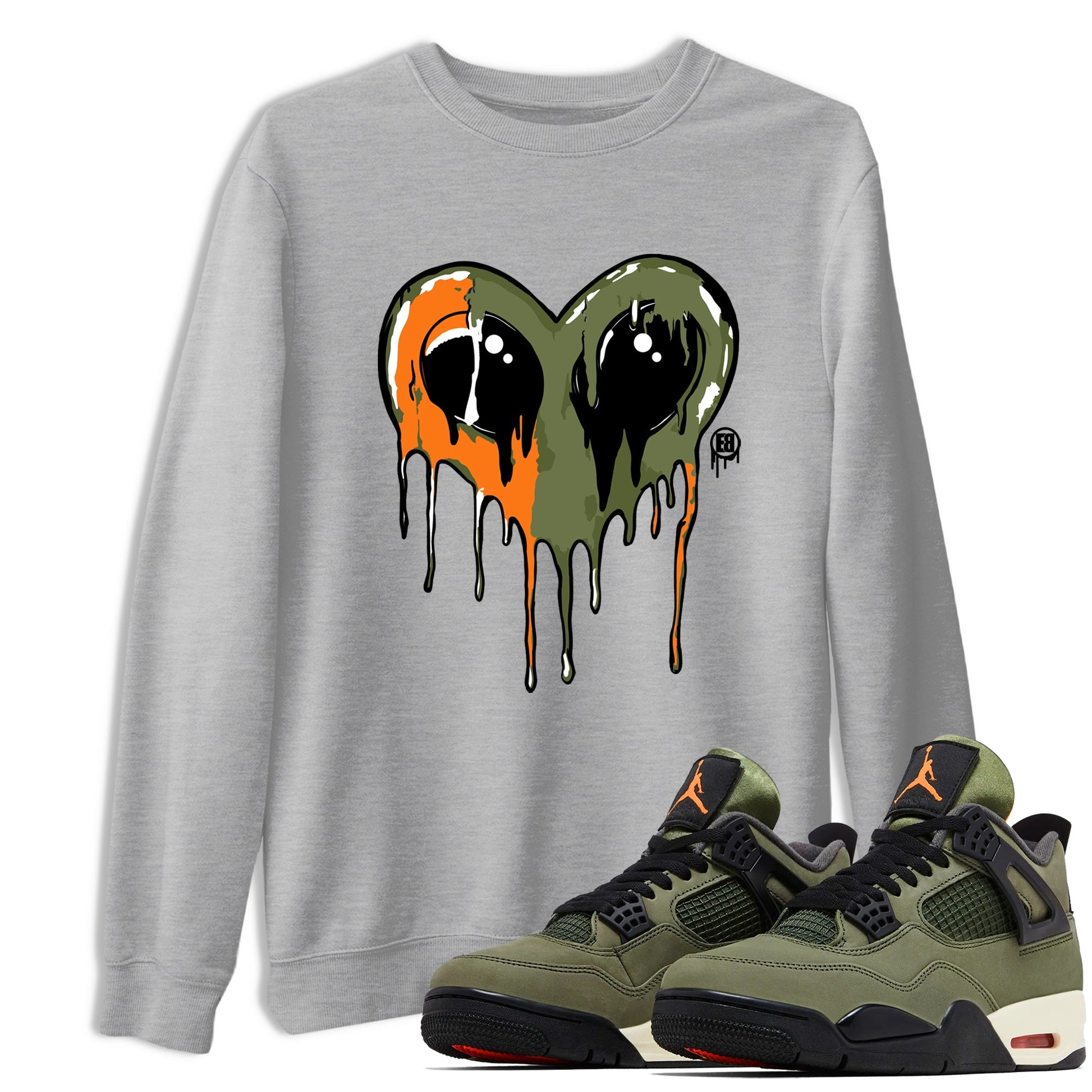 Sneaker match tees – Sneaker Tees To Match Undefeated inspired colorways Air Jordan 4 OG Olive Shoes  – Heart Alien Tee Heather Grey 1