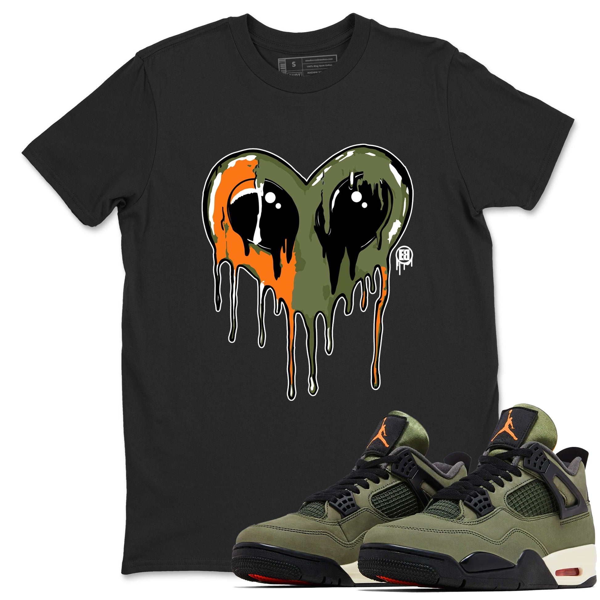 Sneaker match tees – Sneaker Tees To Match Undefeated inspired colorways Air Jordan 4 OG Olive Shoes  – Heart Alien Tee Black 1