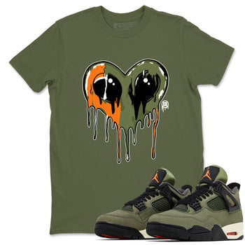 Sneaker match tees – Sneaker Tees To Match Undefeated inspired colorways Air Jordan 4 OG Olive Shoes  – Heart Alien Tee Military Green 1