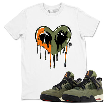 Sneaker match tees – Sneaker Tees To Match Undefeated inspired colorways Air Jordan 4 OG Olive Shoes  – Heart Alien Tee White 1