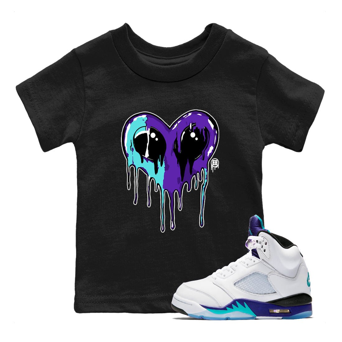 Air Jordan 5 Grape Graphic shirts Heart Alien Valentine Gift shirts 5 Retro Grape best t-shirts to wear with jordans SNRT Sneaker Tees Youth Baby Black 1 tee