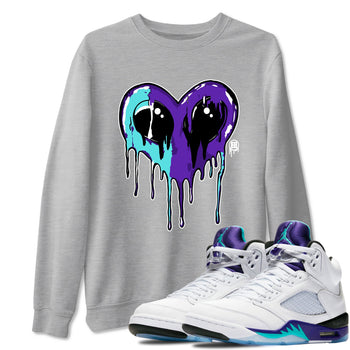 Air Jordan 5 Grape Graphic shirts Heart Alien Valentine Gift shirts 5 Retro Grape best t-shirts to wear with jordans SNRT Sneaker Tees unisex cotton Heather Grey 1 shirts