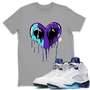 Air Jordan 5 Grape Graphic shirts Heart Alien Valentine Gift shirts 5 Retro Grape best t-shirts to wear with jordans SNRT Sneaker Tees unisex cotton Heather Grey 1 shirts