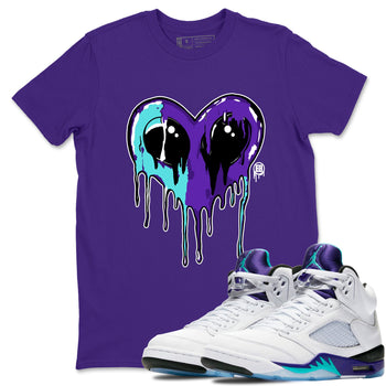 Air Jordan 5 Grape Graphic shirts Heart Alien Valentine Gift shirts 5 Retro Grape best t-shirts to wear with jordans SNRT Sneaker Tees unisex cotton Purple 1 shirts