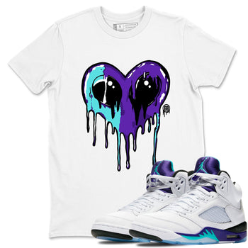 Air Jordan 5 Grape Graphic shirts Heart Alien Valentine Gift shirts 5 Retro Grape best t-shirts to wear with jordans SNRT Sneaker Tees unisex cotton White 1 shirts