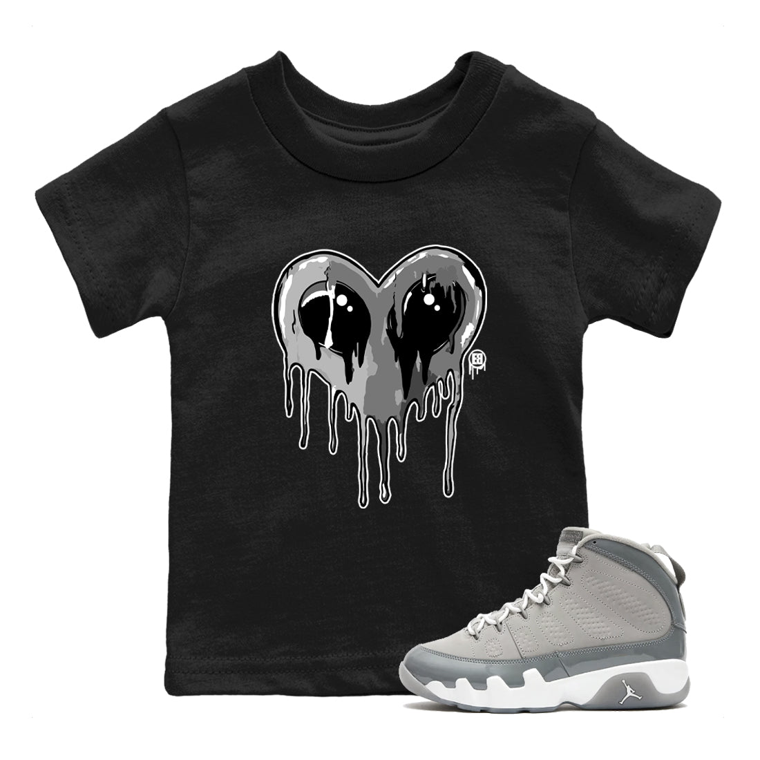 Air Jordan 9 Cool Grey Graphic shirts Heart Alien Valentine Gift shirts Air Jordan 9 Cool Grey best t-shirts to wear with jordans SNRT Sneaker Tees Youth Baby Black 1 tee