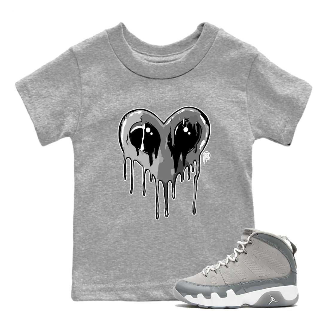 Air Jordan 9 Cool Grey Graphic shirts Heart Alien Valentine Gift shirts Air Jordan 9 Cool Grey best t-shirts to wear with jordans SNRT Sneaker Tees Youth Baby Heather Grey 1 tee