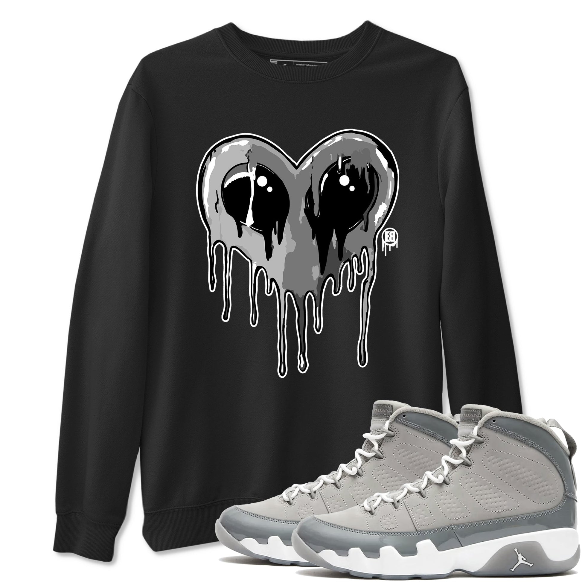 Air Jordan 9 Cool Grey Graphic shirts Heart Alien Valentine Gift shirts Air Jordan 9 Cool Grey best t-shirts to wear with jordans SNRT Sneaker Tees unisex cotton Black 1 shirts