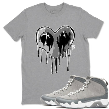 Air Jordan 9 Cool Grey Graphic shirts Heart Alien Valentine Gift shirts Air Jordan 9 Cool Grey best t-shirts to wear with jordans SNRT Sneaker Tees unisex cotton Heather Grey 1 shirts