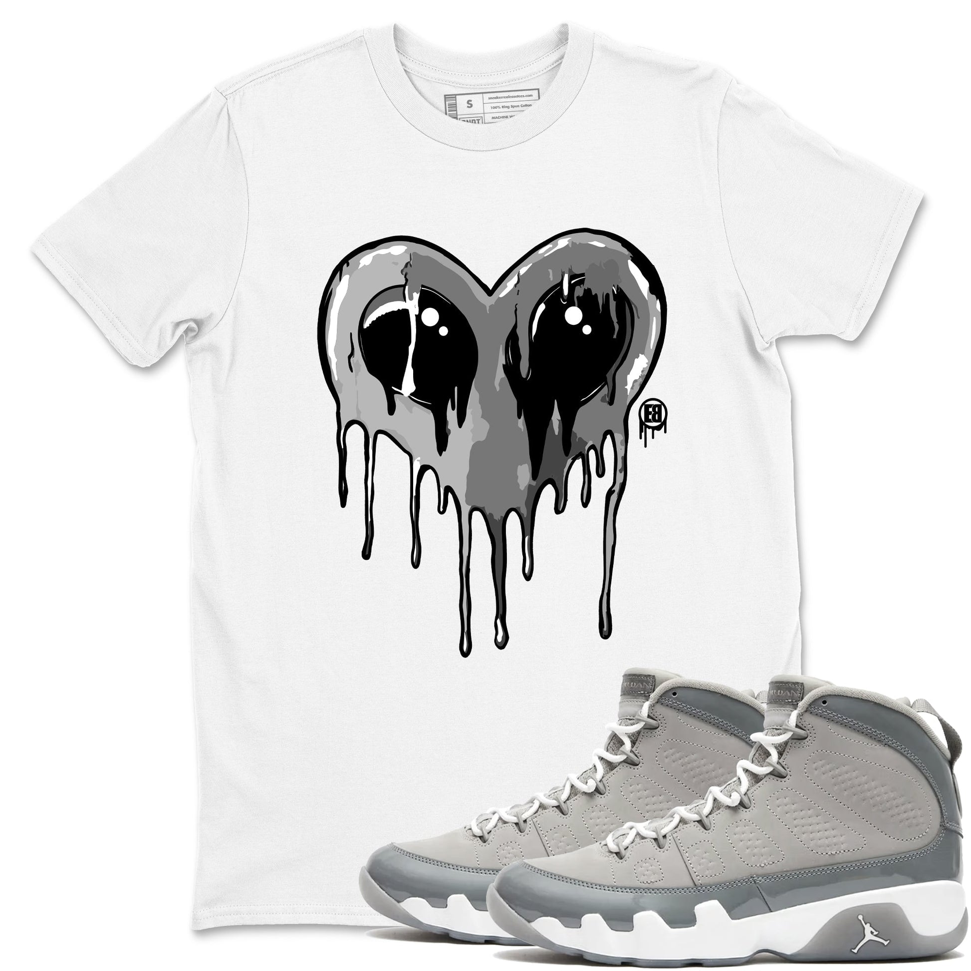 Air Jordan 9 Cool Grey Graphic shirts Heart Alien Valentine Gift shirts Air Jordan 9 Cool Grey best t-shirts to wear with jordans SNRT Sneaker Tees unisex cotton White 1 shirts