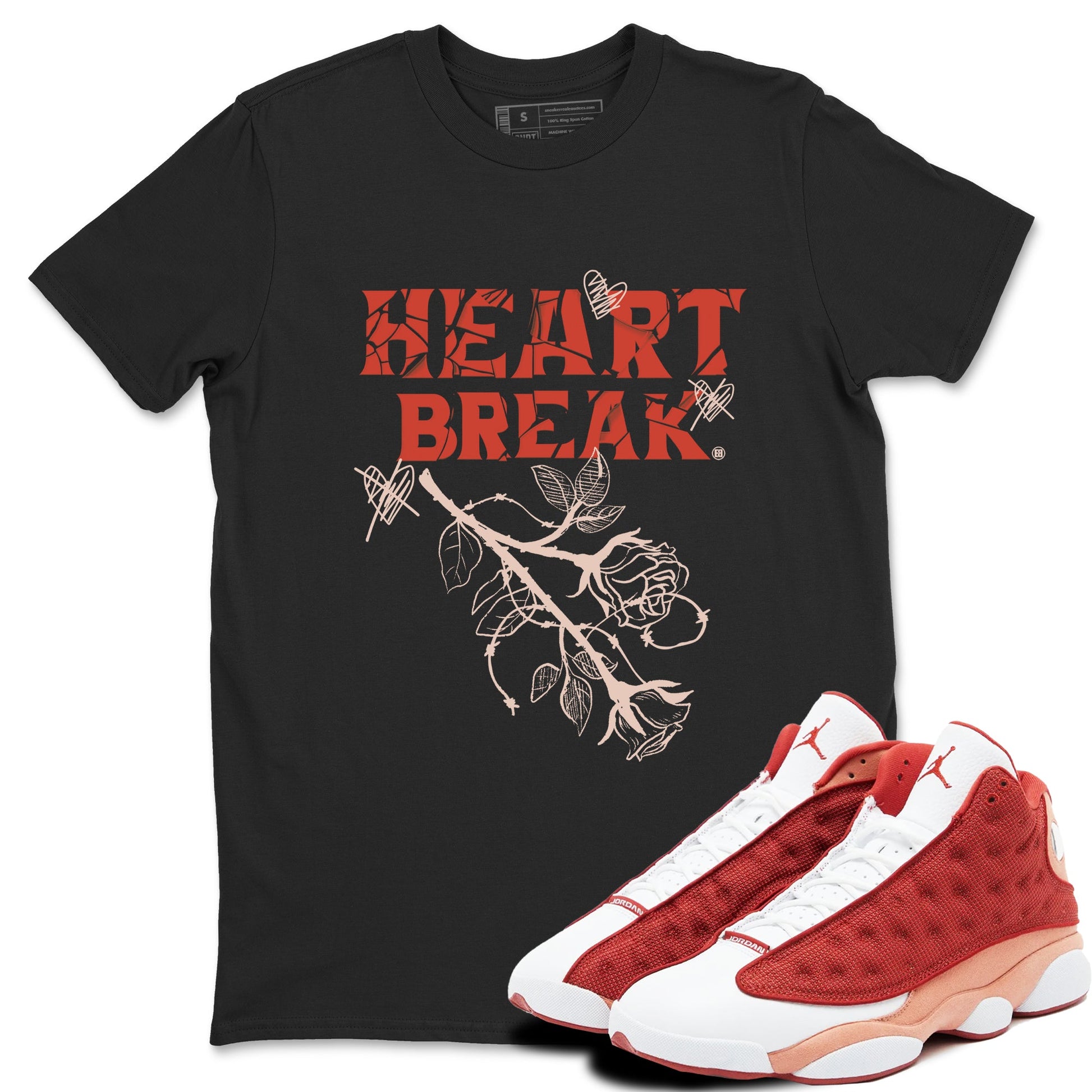 Air Jordan 13 Dune Red shirts to match jordans Heart Break sneaker match tees AJ13 Dune Red Sneaker Shirts SNRT Sneaker Tees streetwear brand Black 1 unisex cotton tee