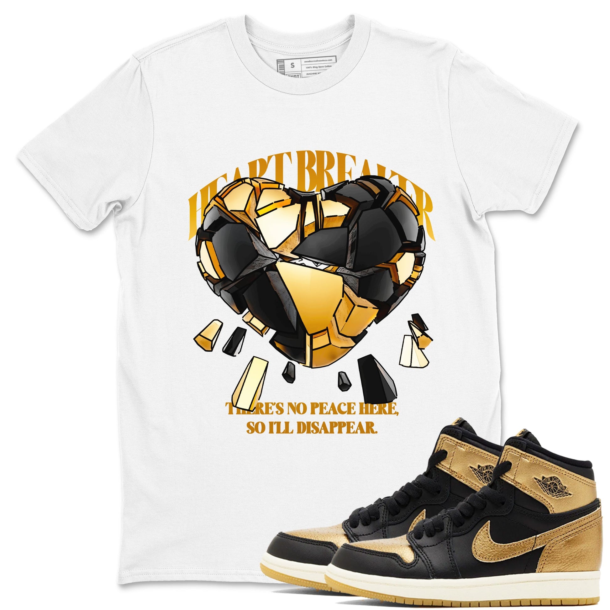 1s Black Metallic Gold shirts to match jordans Heart Breaker sneaker match tees Air Jordan 1 Black Metallic Gold SNRT Sneaker Tees streetwear brand White 1 unisex cotton tee