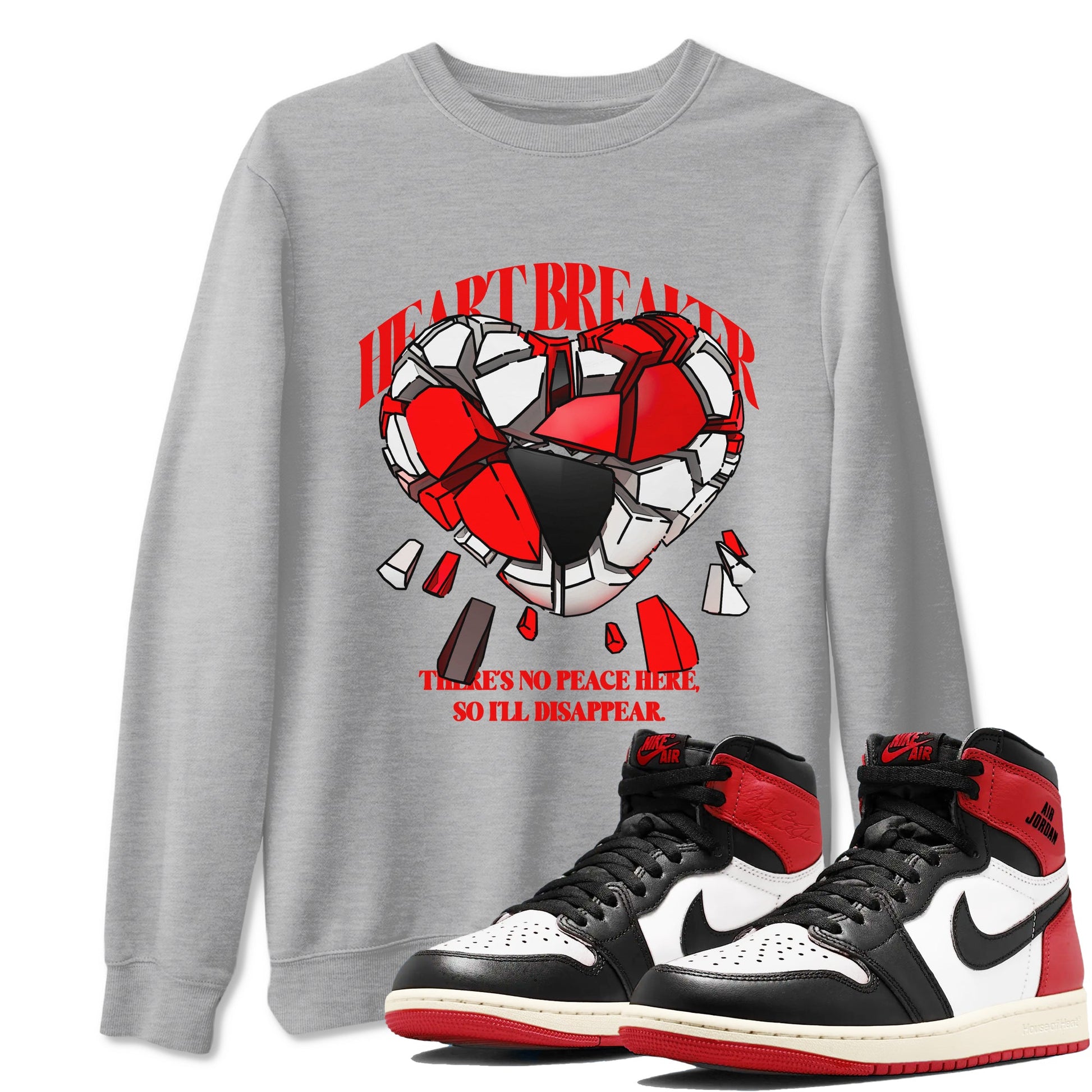 1s Black Toe Reimagined shirts to match jordans Heart Breaker best t shirts to wear with jordans AJ1 High OG Black Toe Reimagined match shoes to clothes SNRT Sneaker Tees unisex cotton Heather Grey 1 shirts