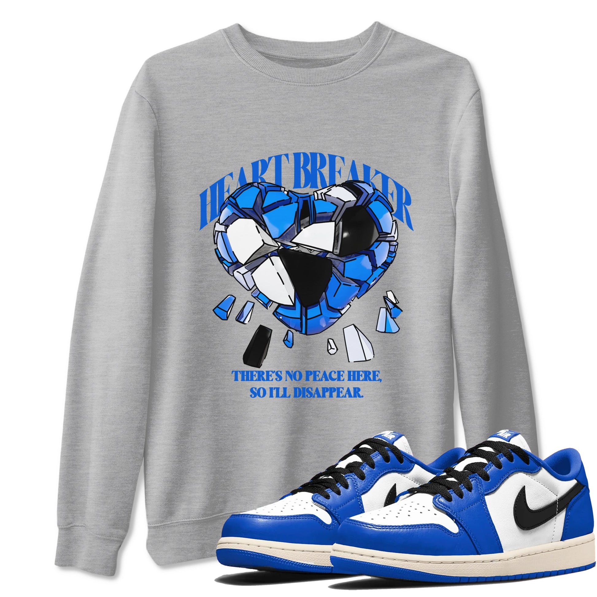 AJ1 Game Royal shirt to match jordans Heart Breaker sneaker tees Air Jordan 1 Game Royal SNRT Sneaker Release Tees unisex cotton Heather Grey 1 crew neck shirt