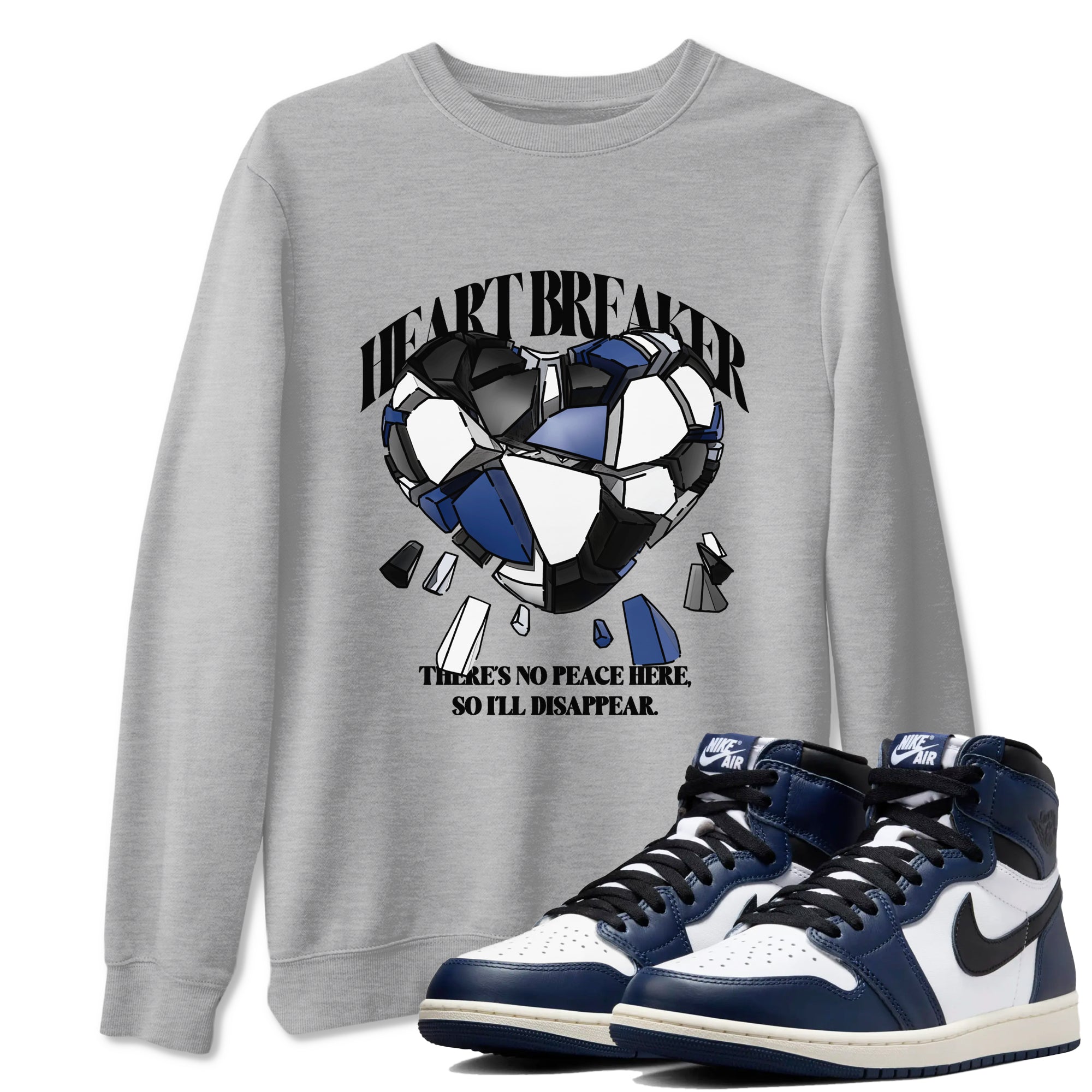 1s Midnight Navy shirts to match jordans Heart Breaker sneaker match tees Air Jordan 1 Midnight Navy match shoes to clothes SNRT Sneaker Tees unisex cotton Heather Grey 1 shirts
