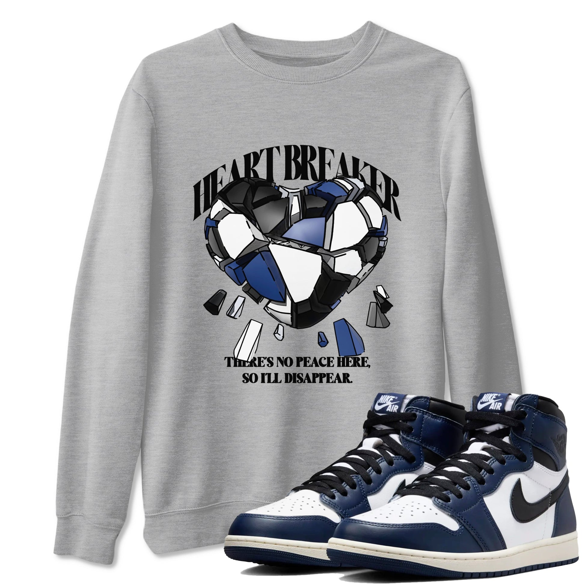 1s Midnight Navy shirts to match jordans Heart Breaker sneaker match tees Air Jordan 1 Midnight Navy match shoes to clothes SNRT Sneaker Tees unisex cotton Heather Grey 1 shirts