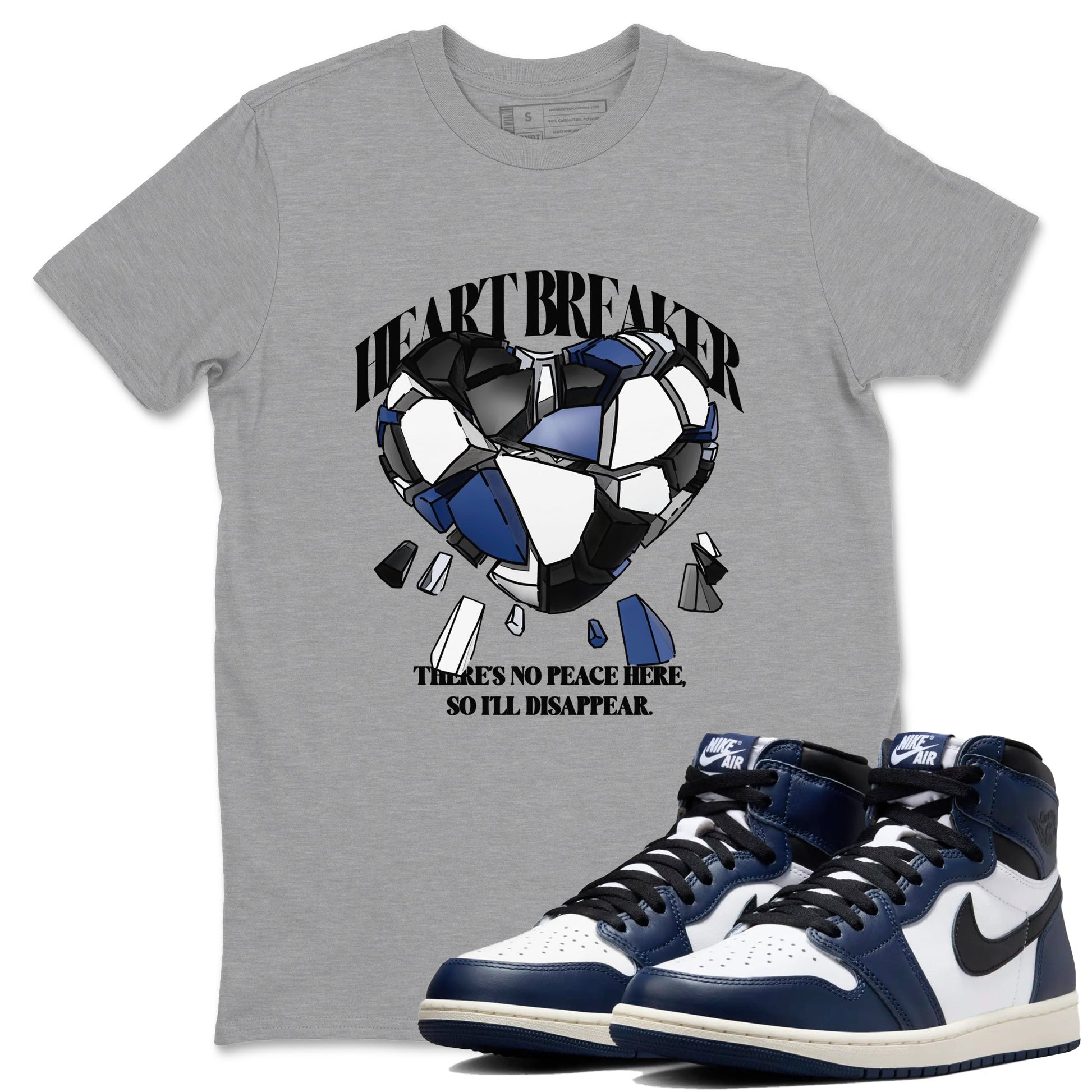 1s Midnight Navy shirts to match jordans Heart Breaker sneaker match tees Air Jordan 1 Midnight Navy match shoes to clothes SNRT Sneaker Tees unisex cotton Heather Grey 1 shirts
