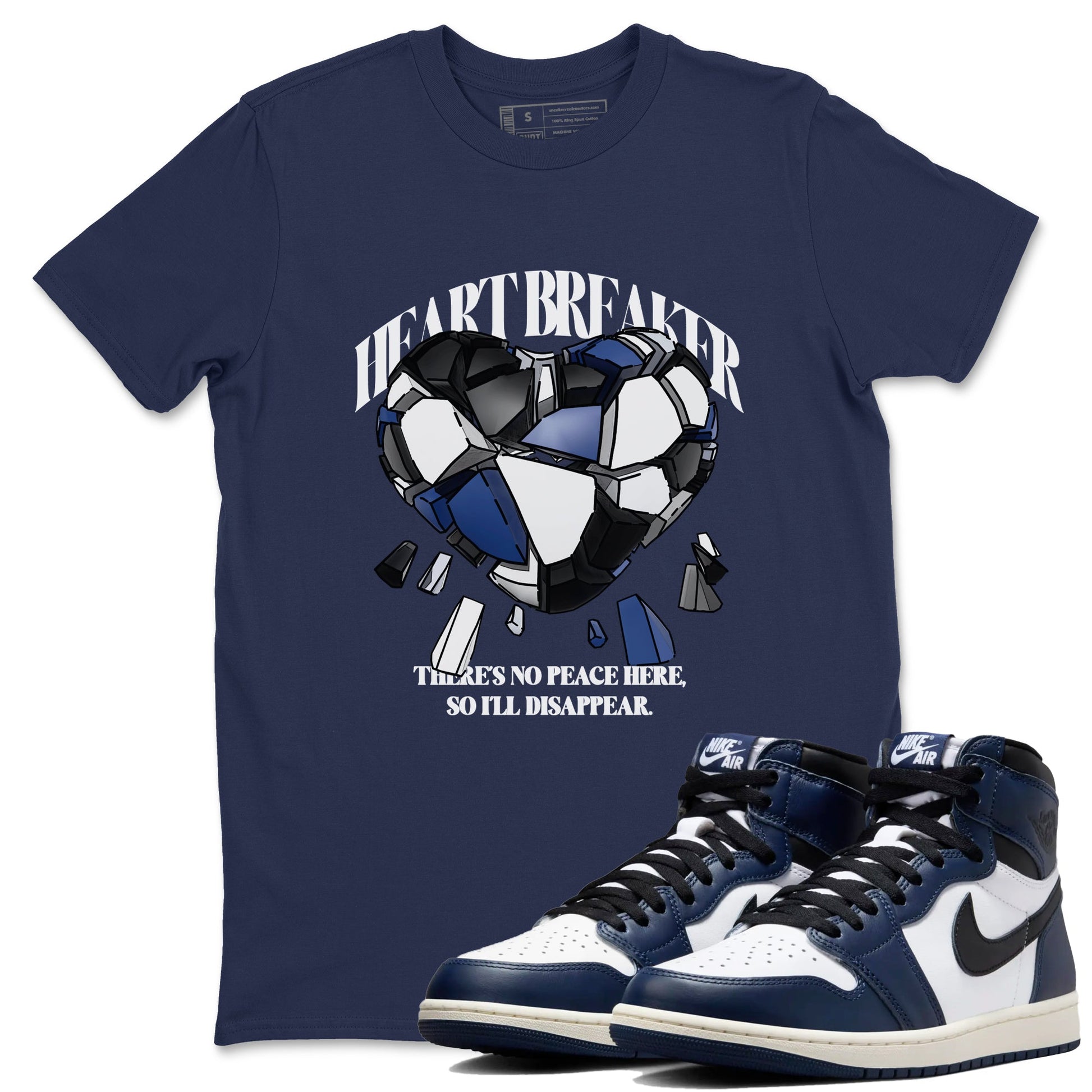 1s Midnight Navy shirts to match jordans Heart Breaker sneaker match tees Air Jordan 1 Midnight Navy match shoes to clothes SNRT Sneaker Tees unisex cotton Navy 1 shirts