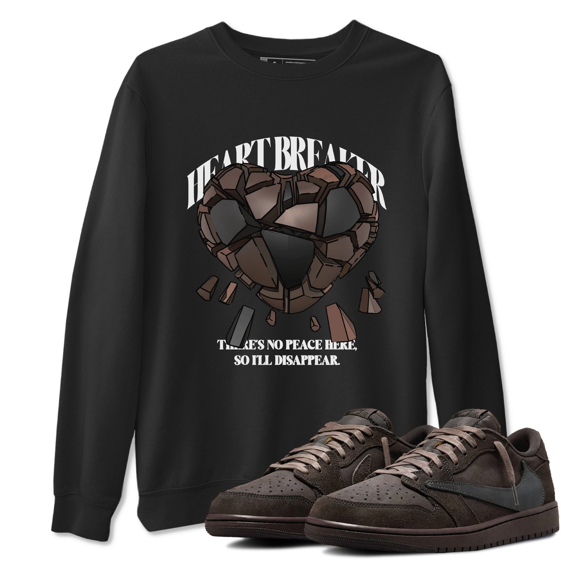 Air Jordan 1 Travis Scott Velvet Brown shirts to match jordans Heart Breaker sneaker match tees Travis Scott x Air Jordan 1 Low OG Velvet Brown best t shirts to wear with jordans SNRT Sneaker Tees unisex cotton Black 1 shirts
