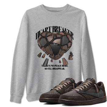 Air Jordan 1 Travis Scott Velvet Brown shirts to match jordans Heart Breaker sneaker match tees Travis Scott x Air Jordan 1 Low OG Velvet Brown best t shirts to wear with jordans SNRT Sneaker Tees unisex cotton Heather Grey 1 shirts