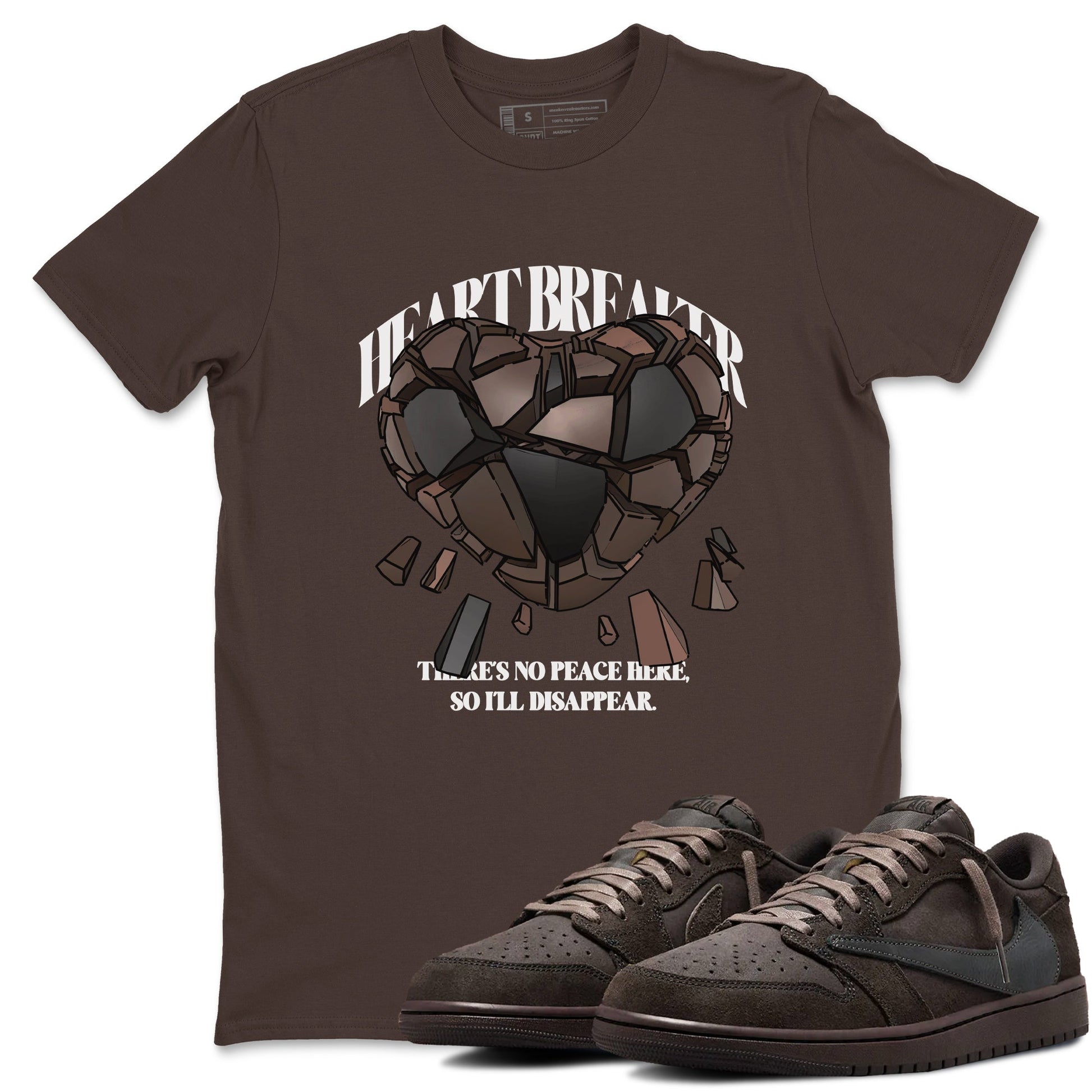 Air Jordan 1 Travis Scott Velvet Brown shirts to match jordans Heart Breaker sneaker match tees Travis Scott x Air Jordan 1 Low OG Velvet Brown best t shirts to wear with jordans SNRT Sneaker Tees unisex cotton Dark Chocolate 1 shirts