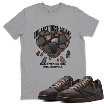 Air Jordan 1 Travis Scott Velvet Brown shirts to match jordans Heart Breaker sneaker match tees Travis Scott x Air Jordan 1 Low OG Velvet Brown best t shirts to wear with jordans SNRT Sneaker Tees unisex cotton Heather Grey 1 shirts
