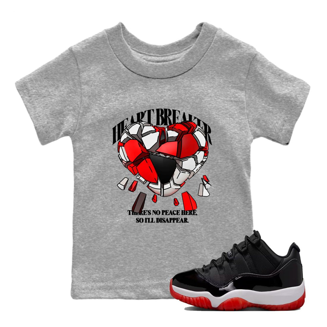 Jordan 11 Low Bred t-shirts to match jordans Heart Breaker sneaker match tees Air Jordan 11 Bred graphic tee for sneakerheads SNRT Sneaker Tees Youth Baby Heather Grey 1 tee