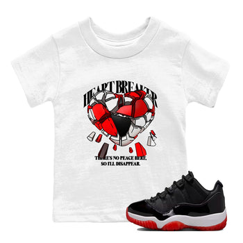 Jordan 11 Low Bred t-shirts to match jordans Heart Breaker sneaker match tees Air Jordan 11 Bred graphic tee for sneakerheads SNRT Sneaker Tees Youth Baby White 1 tee