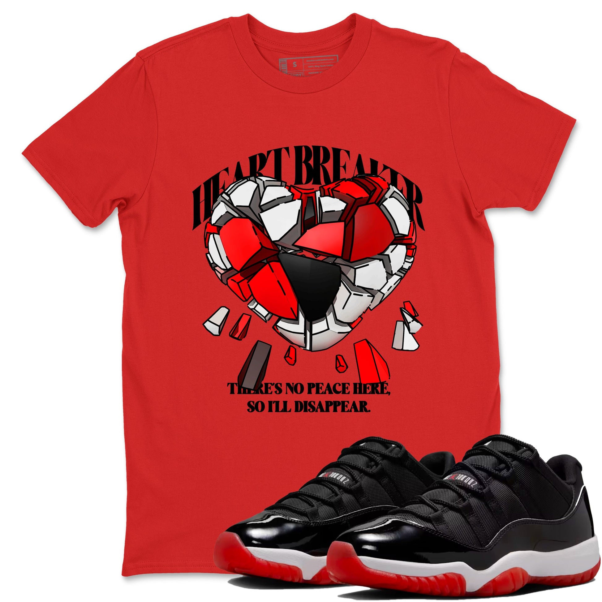Jordan 11 Low Bred t-shirts to match jordans Heart Breaker sneaker match tees Air Jordan 11 Bred graphic tee for sneakerheads SNRT Sneaker Tees unisex cotton Red 1 shirts