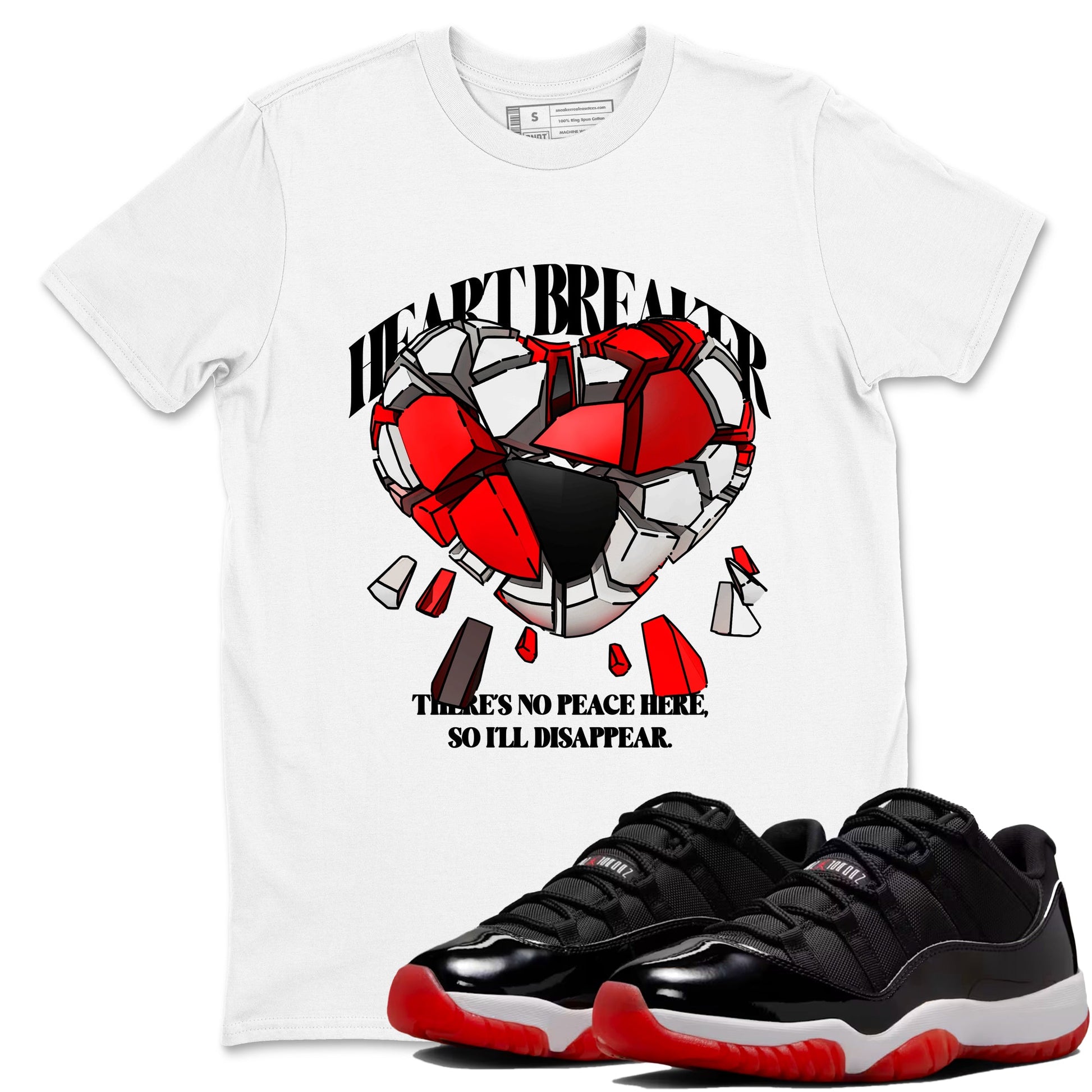 Jordan 11 Low Bred t-shirts to match jordans Heart Breaker sneaker match tees Air Jordan 11 Bred graphic tee for sneakerheads SNRT Sneaker Tees unisex cotton White 1 shirts