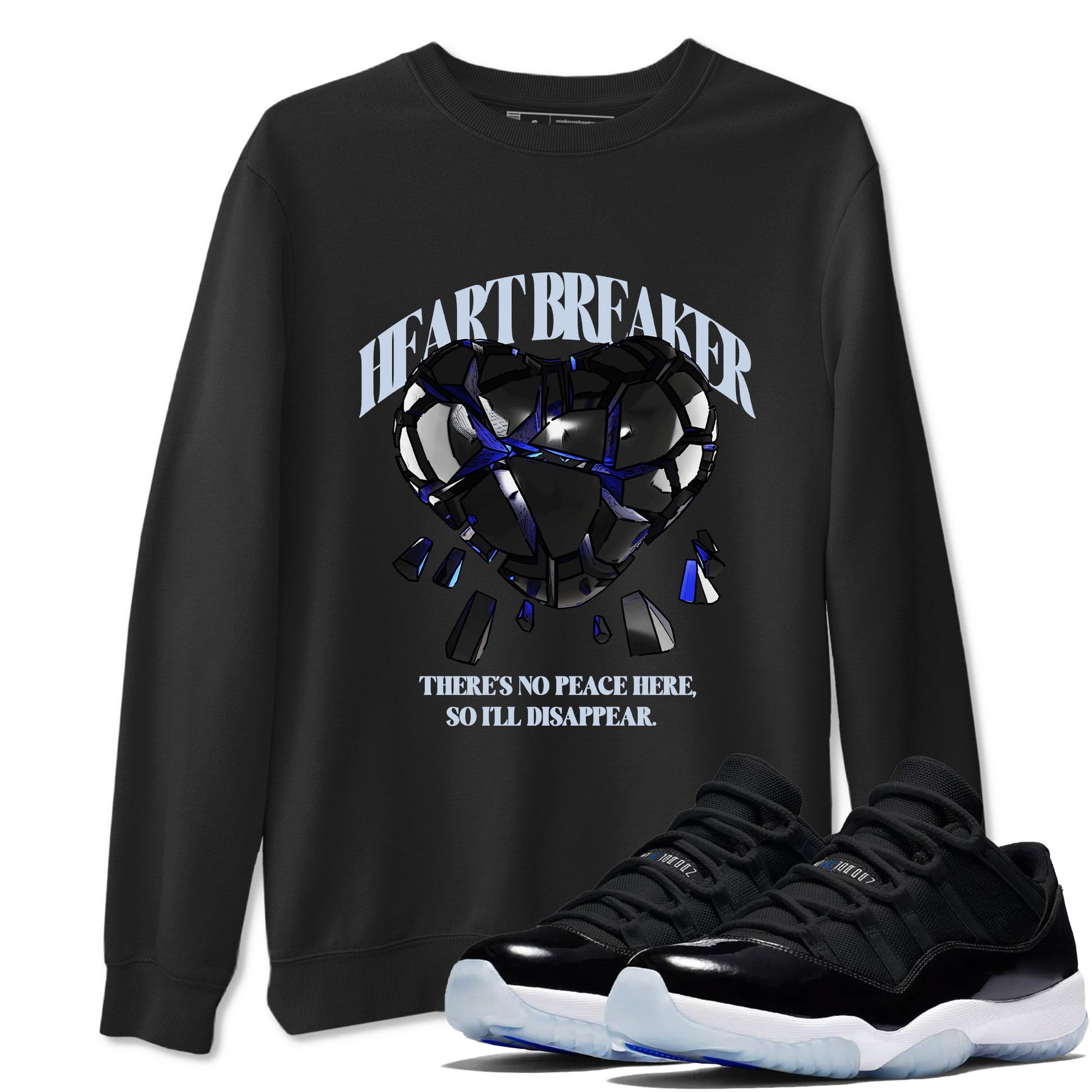 Air Jordan 11 Space shirt to match jordans Heart Breaker sneaker tees AJ11 Black and Varsity Royal SNRT Sneaker Release Tees unisex cotton Black 1 crew neck shirt