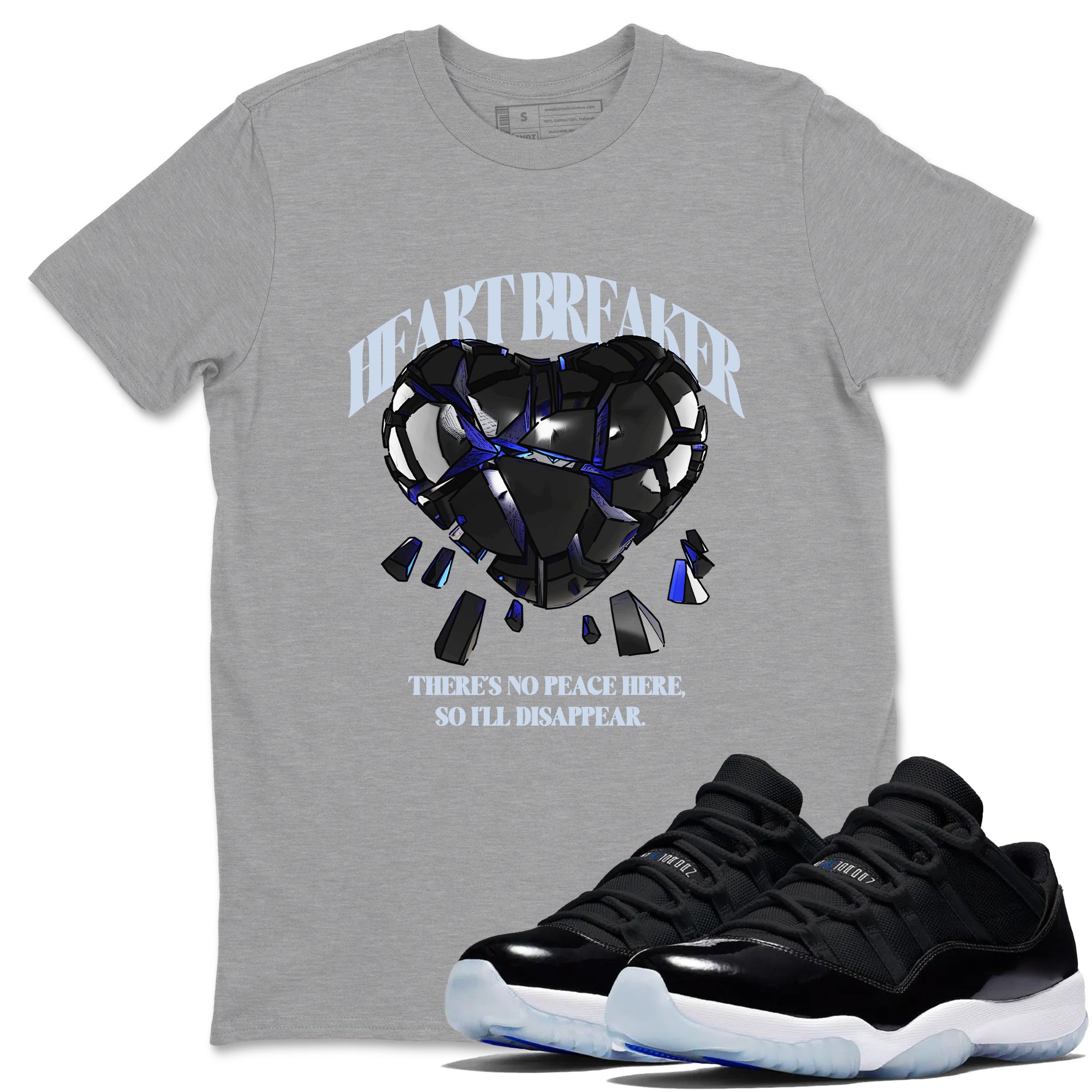 Air Jordan 11 Space shirt to match jordans Heart Breaker sneaker tees AJ11 Black and Varsity Royal SNRT Sneaker Release Tees unisex cotton Heather Grey 1 crew neck shirt