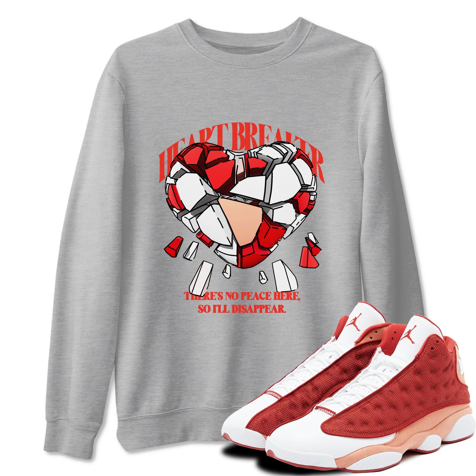 13s Dune Red shirts to match jordans Heart Breaker sneaker match tees Air Jordan 13 Dune Red SNRT Sneaker Tees streetwear brand Heather Grey 1 unisex cotton tee