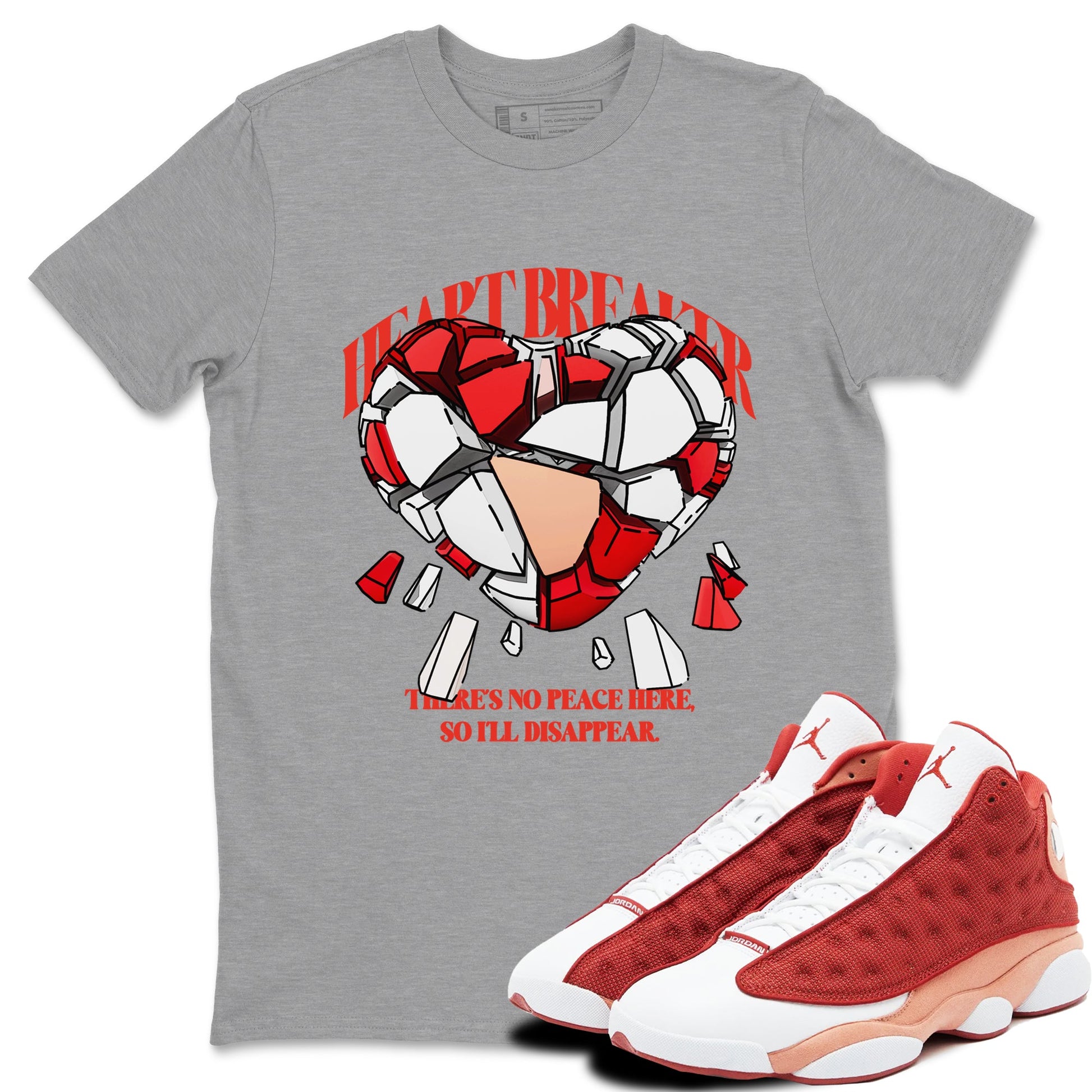13s Dune Red shirts to match jordans Heart Breaker sneaker match tees Air Jordan 13 Dune Red SNRT Sneaker Tees streetwear brand Heather Grey 1 unisex cotton tee