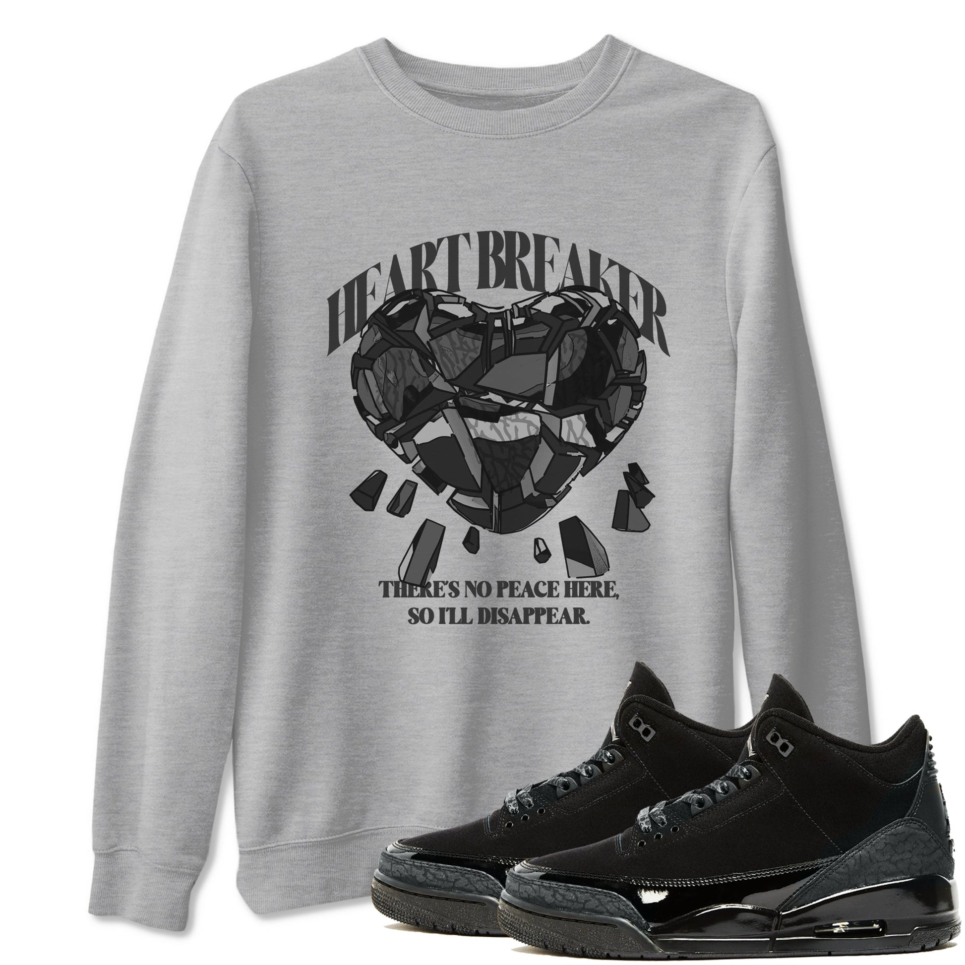 Air Jordan 3 Black Cat shirts to match jordans Heart Breaker sneaker tees 3s Retro Black Cat best t-shirts to wear with jordans SNRT Sneaker Tees unisex cotton Heather Grey 1 shirts