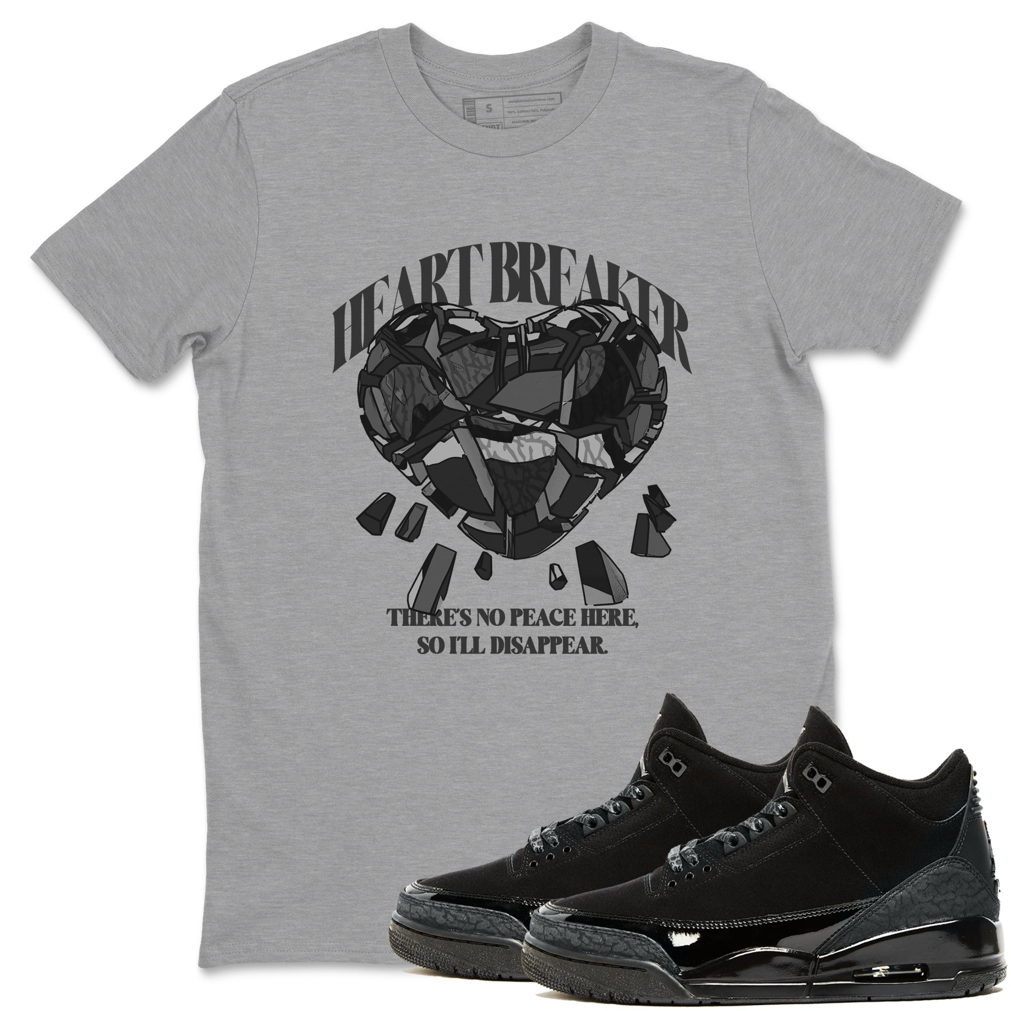 Air Jordan 3 Black Cat shirts to match jordans Heart Breaker sneaker tees 3s Retro Black Cat best t-shirts to wear with jordans SNRT Sneaker Tees unisex cotton Heather Grey 1 shirts