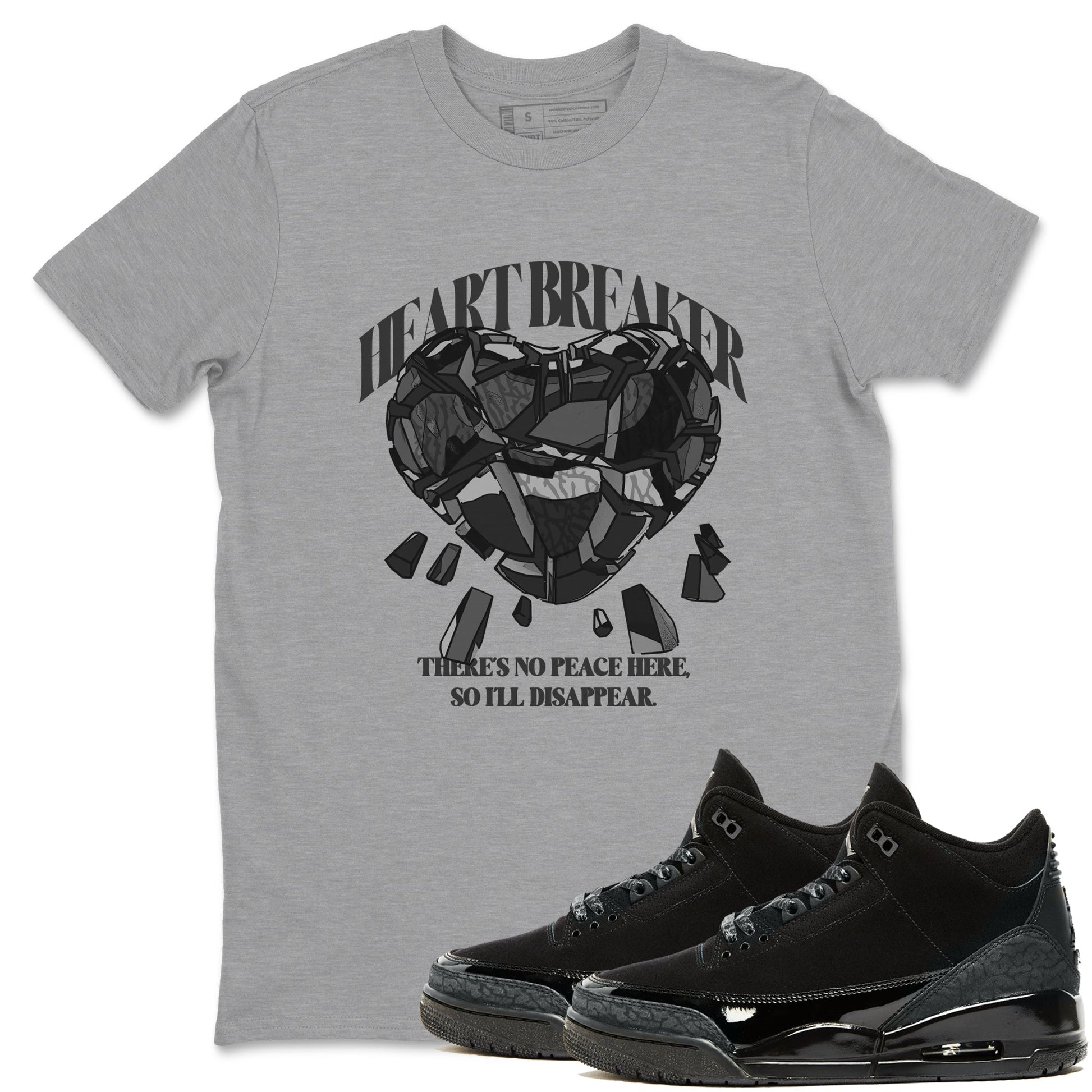 Air Jordan 3 Black Cat shirts to match jordans Heart Breaker sneaker tees 3s Retro Black Cat best t-shirts to wear with jordans SNRT Sneaker Tees unisex cotton Heather Grey 1 shirts