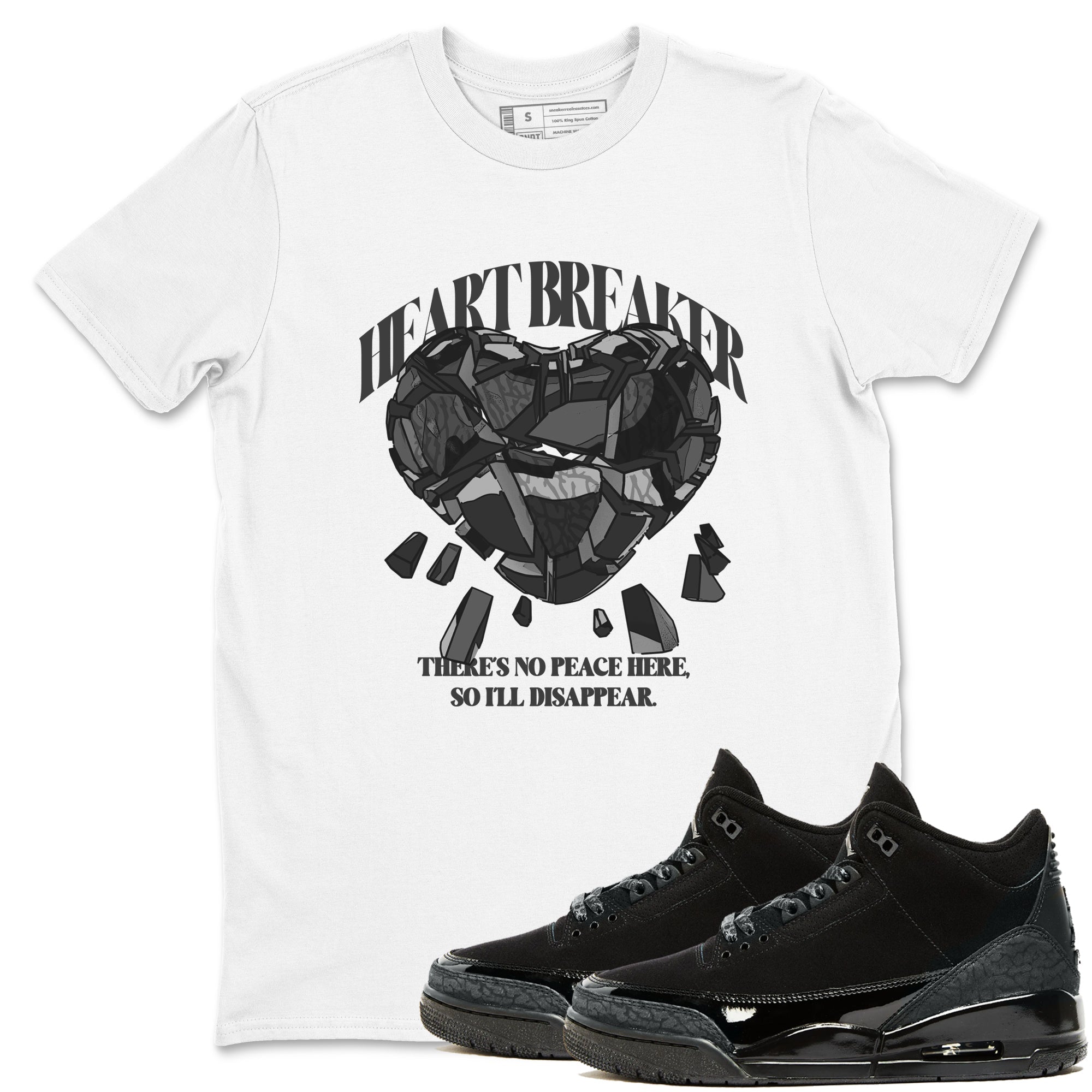 Air Jordan 3 Black Cat shirts to match jordans Heart Breaker sneaker tees 3s Retro Black Cat best t-shirts to wear with jordans SNRT Sneaker Tees unisex cotton White 1 shirts