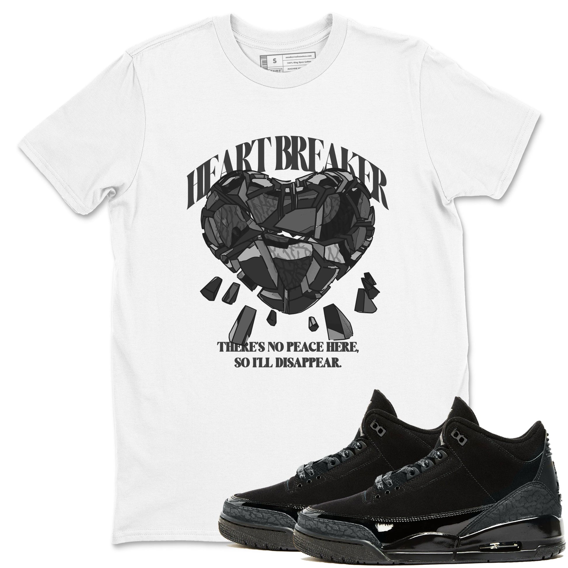 Air Jordan 3 Black Cat shirts to match jordans Heart Breaker sneaker tees 3s Retro Black Cat best t-shirts to wear with jordans SNRT Sneaker Tees unisex cotton White 1 shirts