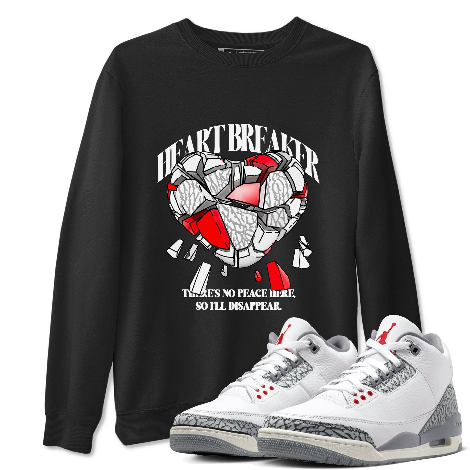 3s Cement Grey shirts to match jordans Heart Breaker sneaker match tees Air Jordan 3 Cement Grey SNRT Sneaker Release Tees unisex cotton Black 1 crew neck shirts