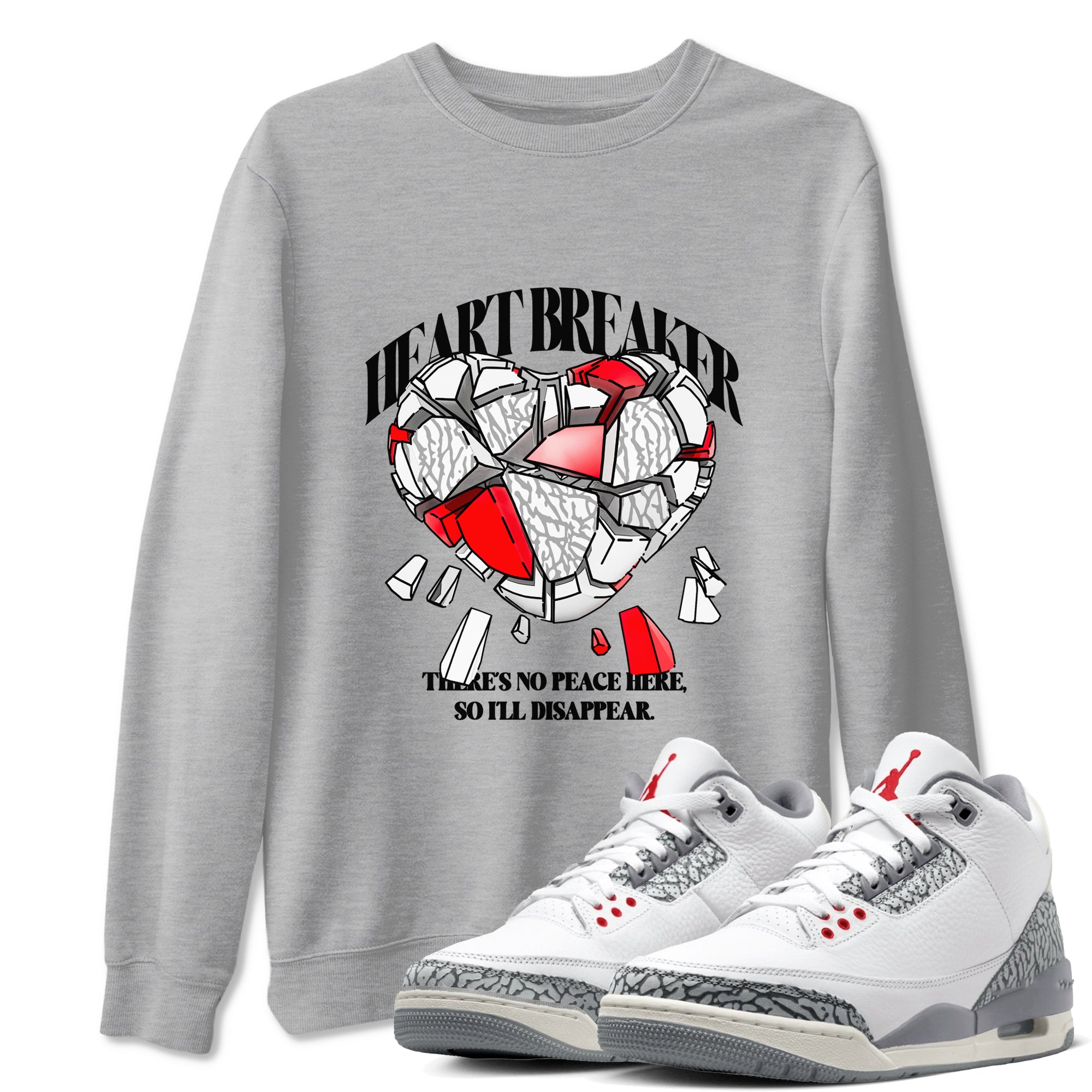 3s Cement Grey shirts to match jordans Heart Breaker sneaker match tees Air Jordan 3 Cement Grey SNRT Sneaker Release Tees unisex cotton Heather Grey 1 crew neck shirts