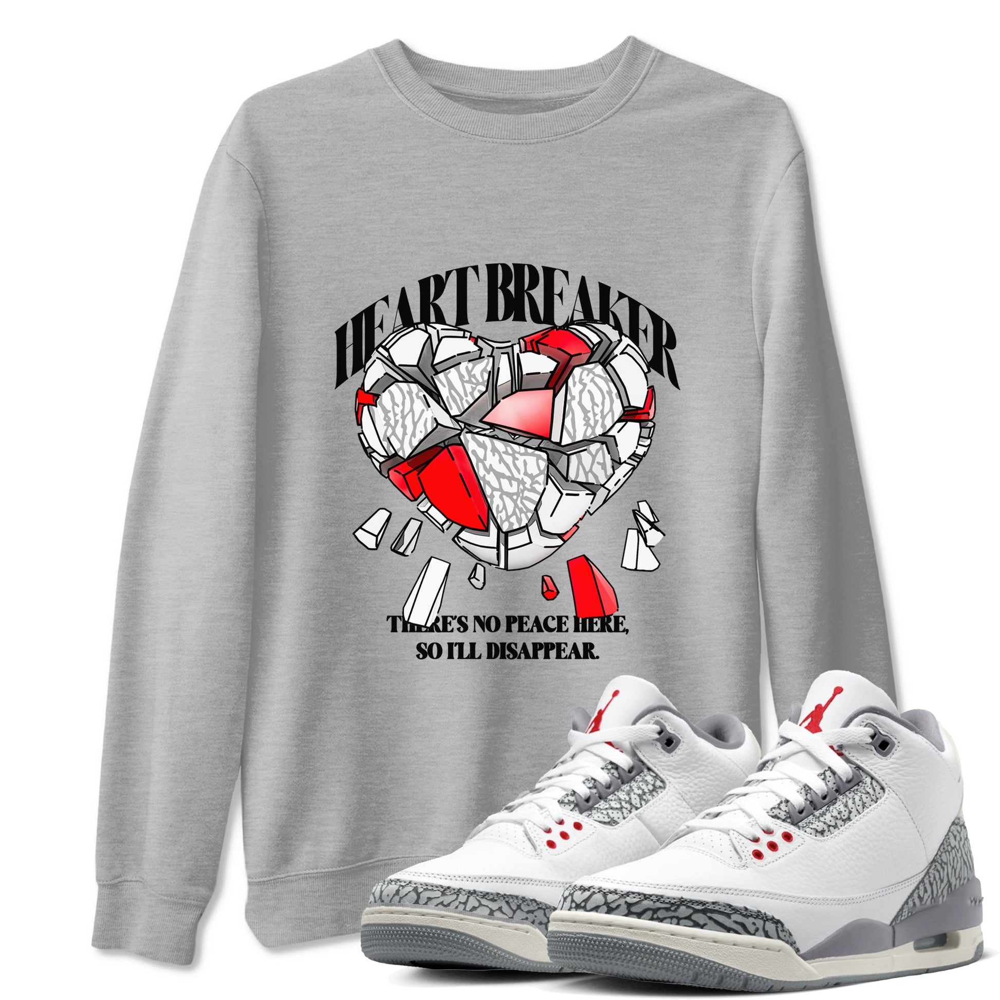 3s Cement Grey shirts to match jordans Heart Breaker sneaker match tees Air Jordan 3 Cement Grey SNRT Sneaker Release Tees unisex cotton Heather Grey 1 crew neck shirts